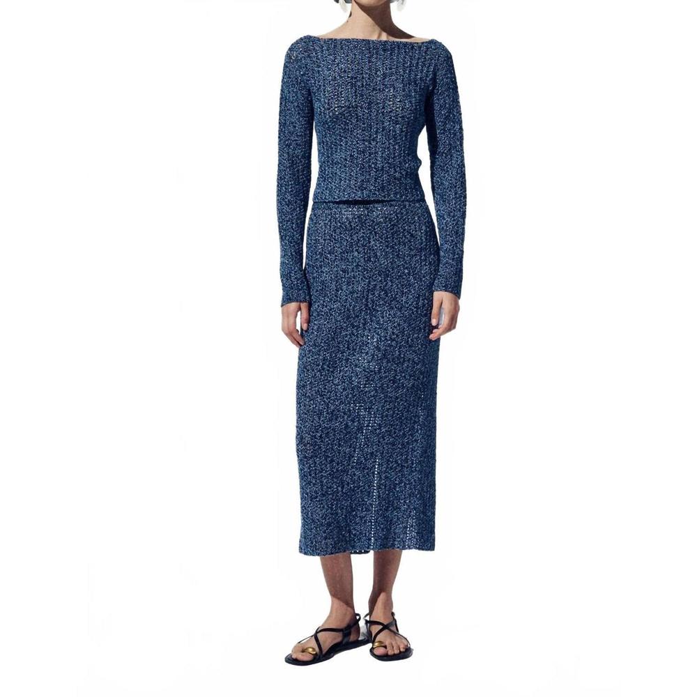 NEW ESCVDO manabi pencil midi skirt in blue